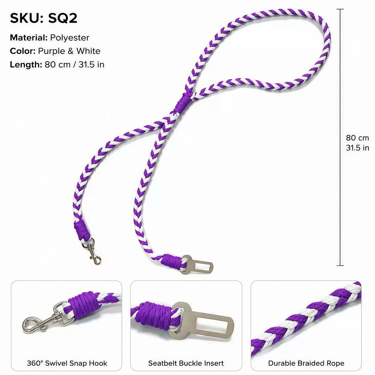 Dog Car Seat Belt – Adjustable Shock-Absorbing Rope