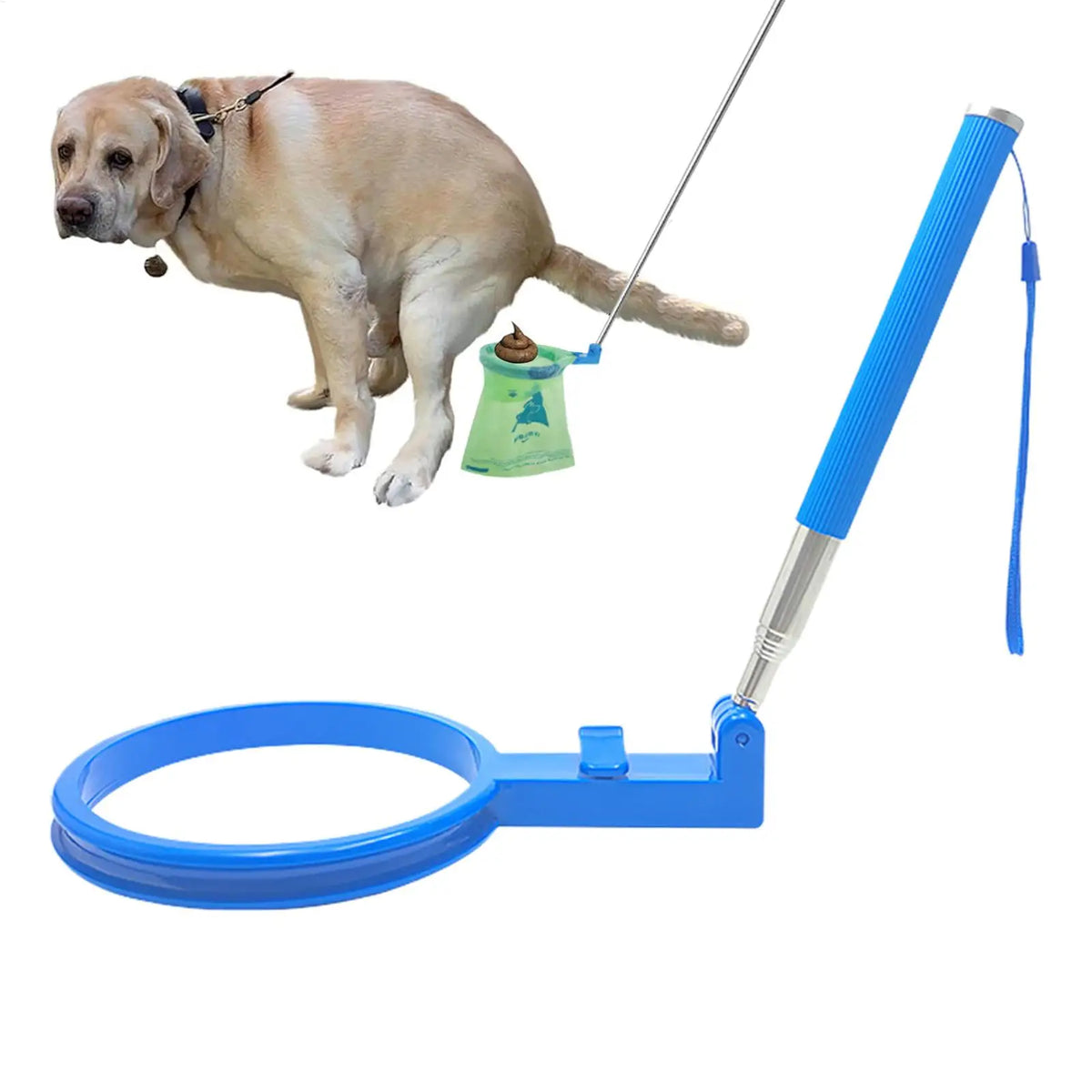 Poop bag dispenser with extendable handle, no-bend pet waste collector, dog poop scooper
