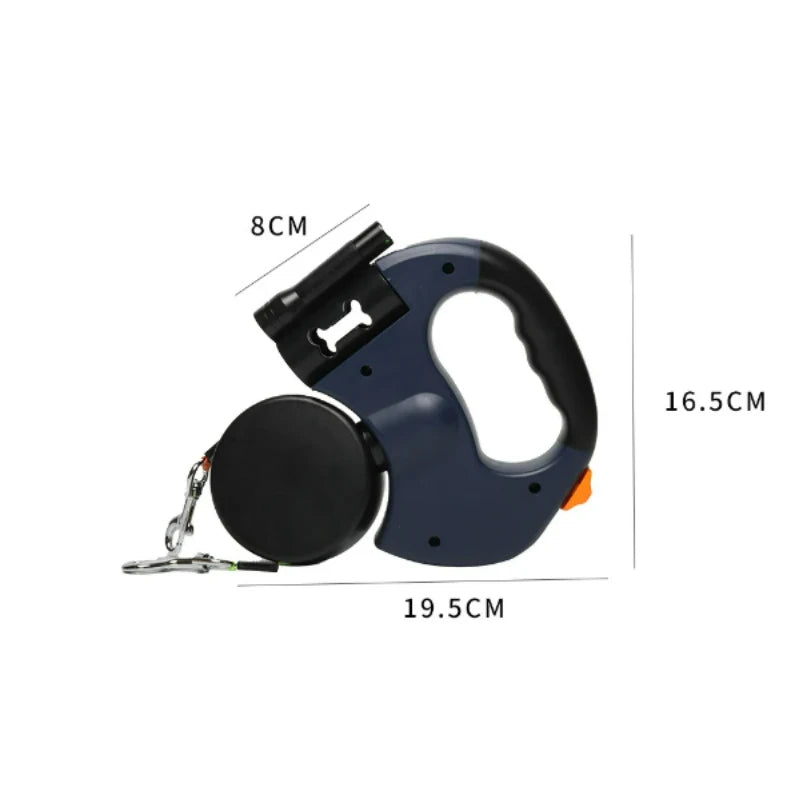 Double Retractable Dog Leash for 2 Dogs – 3m, LED Light & Bag Holder