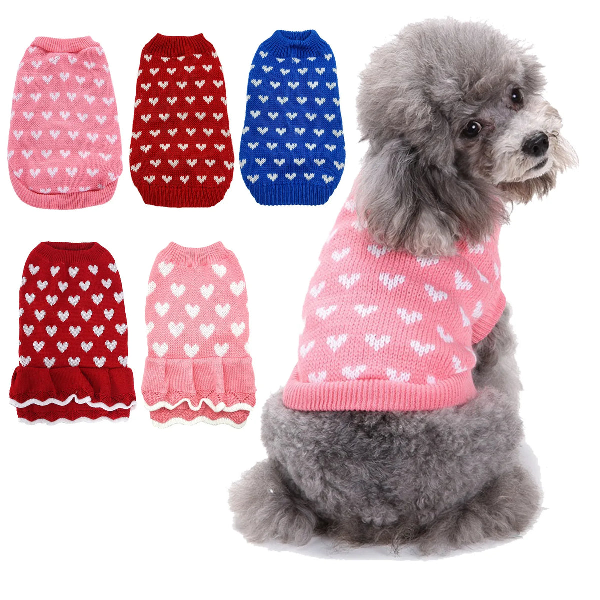Heart Knit Dog Sweater – Soft Pullover for Dogs & Cats, XS–XXL