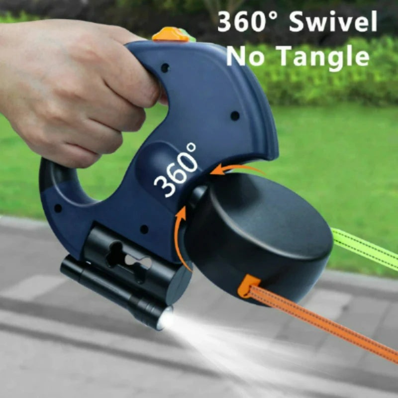 Double Retractable Dog Leash for 2 Dogs – 3m, LED Light & Bag Holder