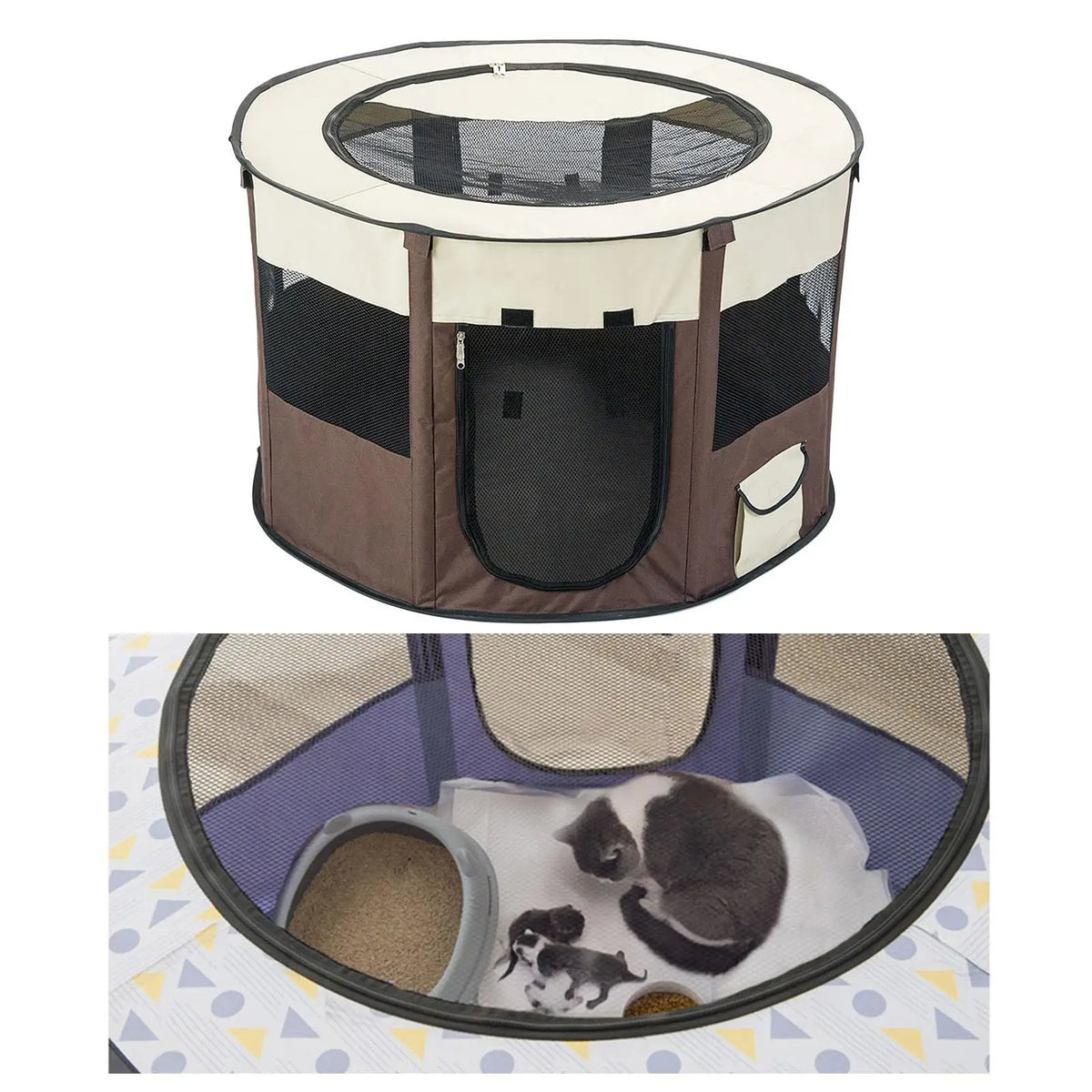 Foldable Mesh Playpen with Zip Top Cover