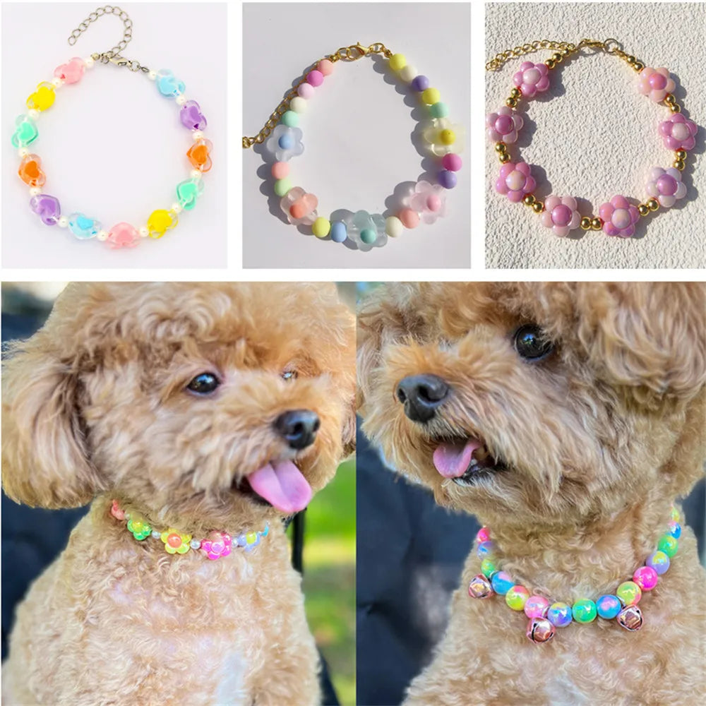 Pearl & Flower Bead Pet Necklace Collar