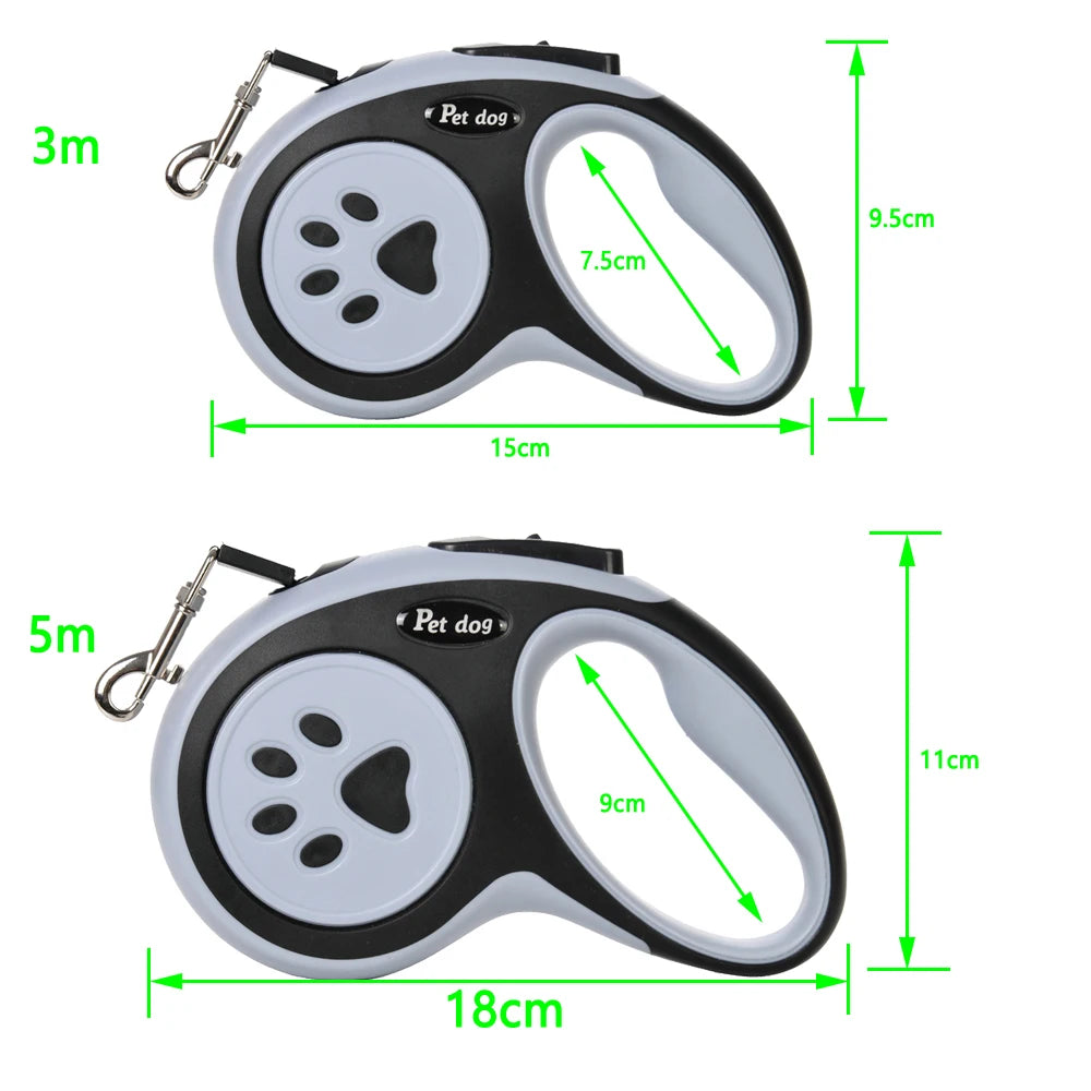 Paw Print Retractable Dog Leash – 3m / 5m for Small & Medium Dogs