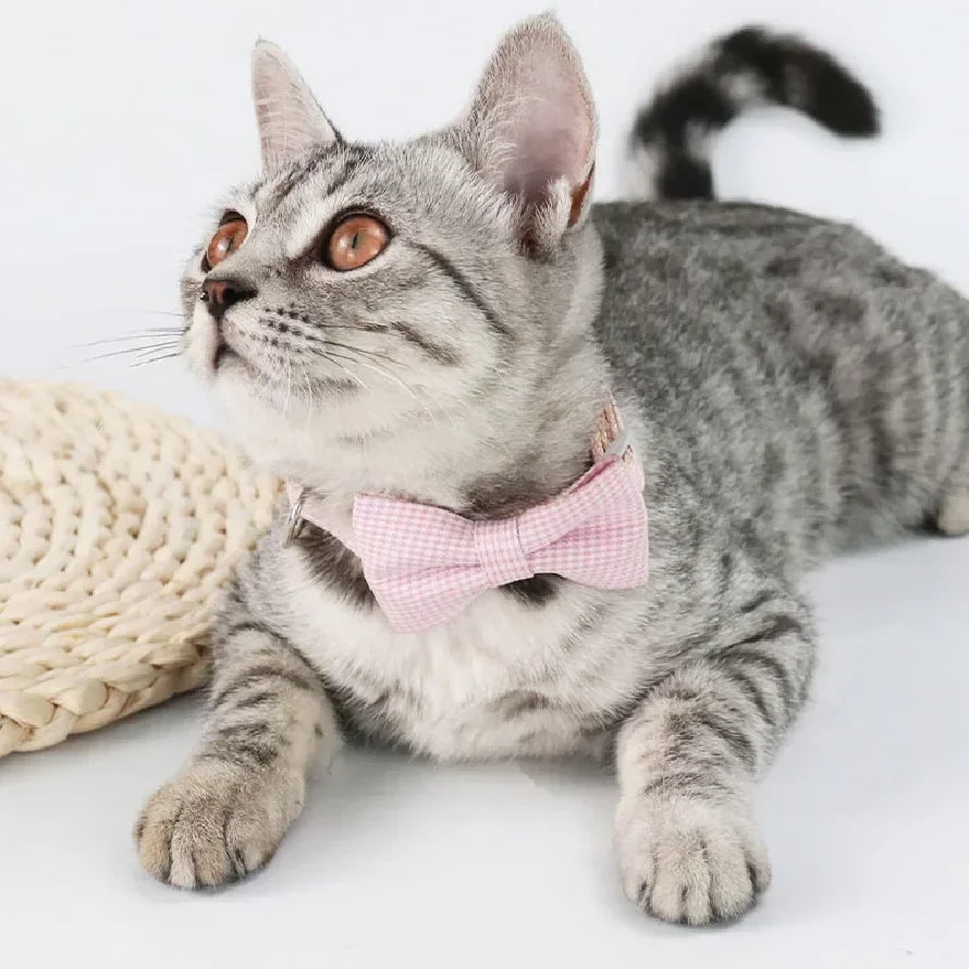 Plaid Bow Tie Cat Collar – Adjustable, 3 Colors