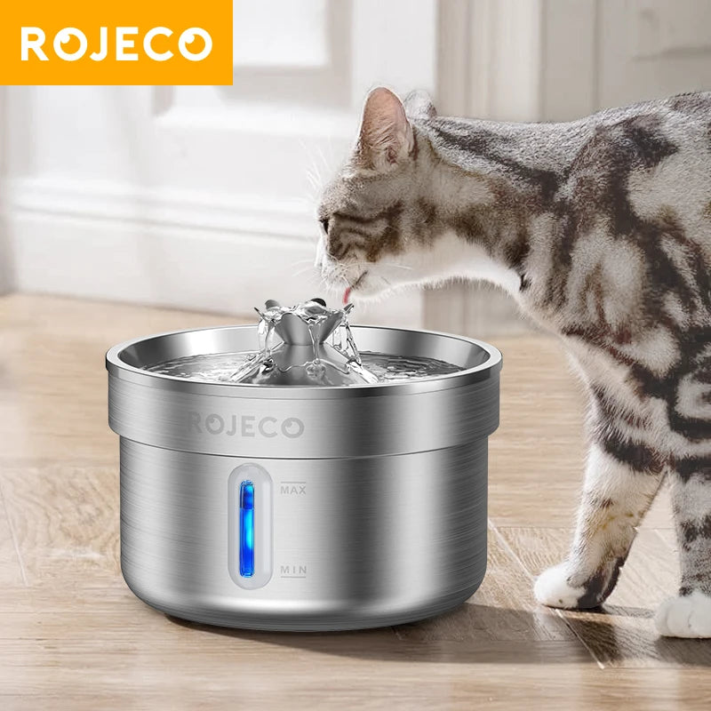 Stainless Steel Cat Water Fountain 2L – Filtered, for Cats & Dogs