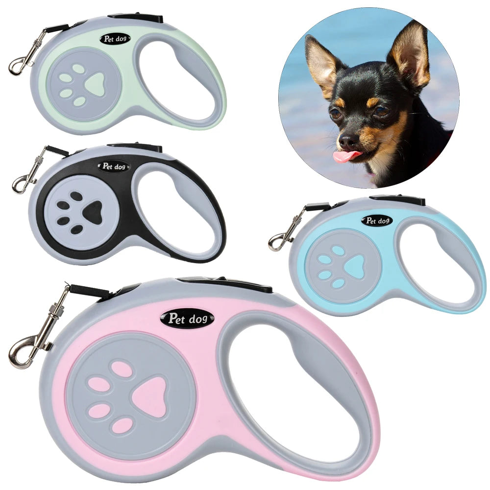 Paw Print Retractable Dog Leash – 3m / 5m for Small & Medium Dogs