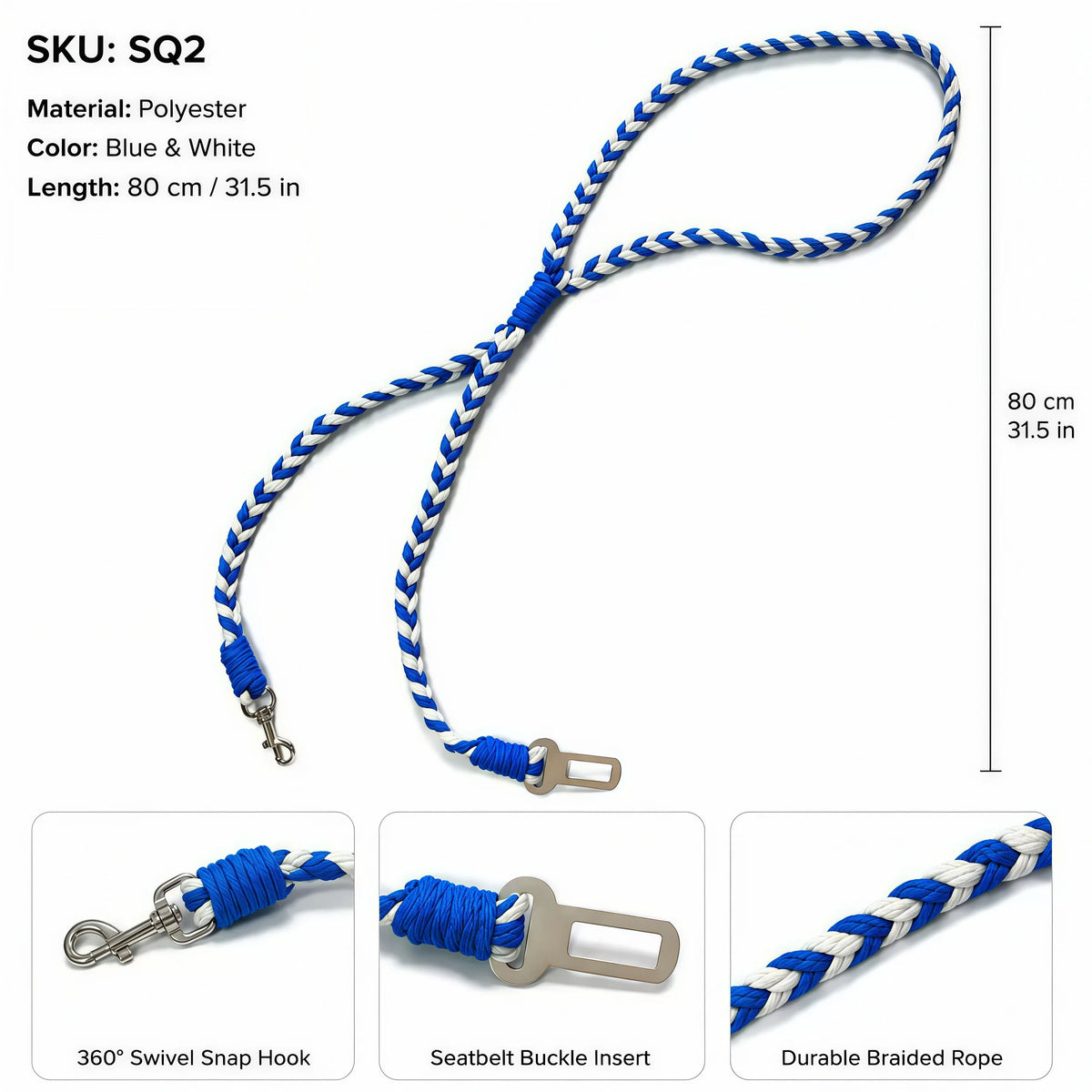Dog Car Seat Belt – Adjustable Shock-Absorbing Rope
