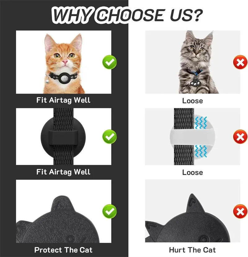 AirTag Cat Collar with Bell – Reflective