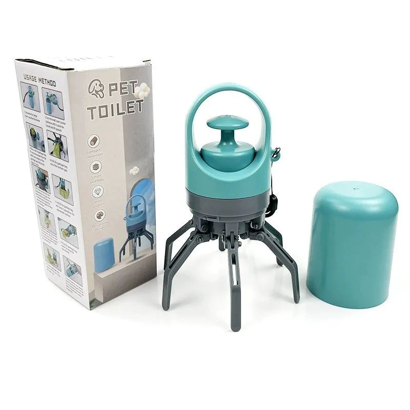 Portable outdoor dog waste collection device – includes a built-in compartment for waste bags.
