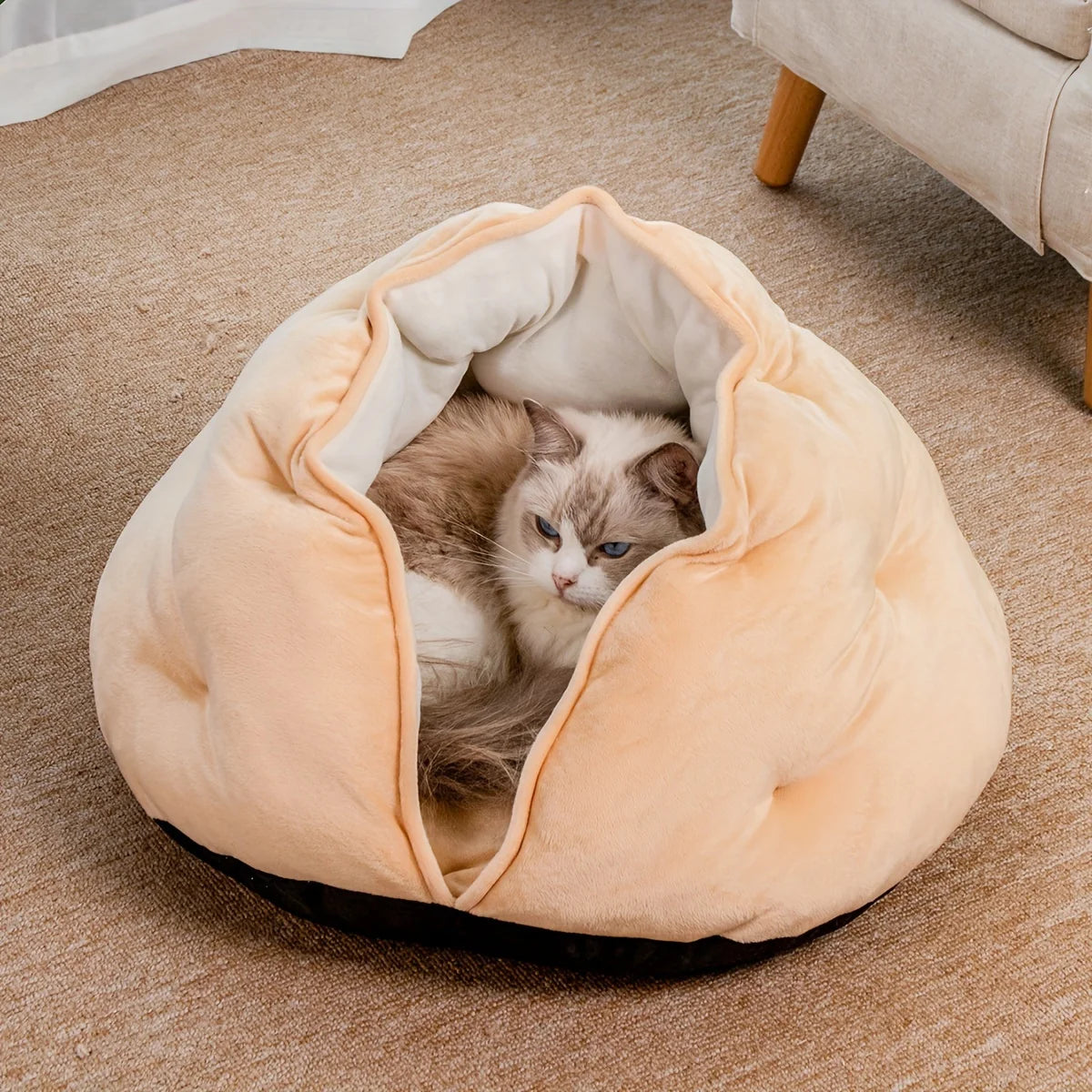 Self-Warming Plush Donut Cat Bed