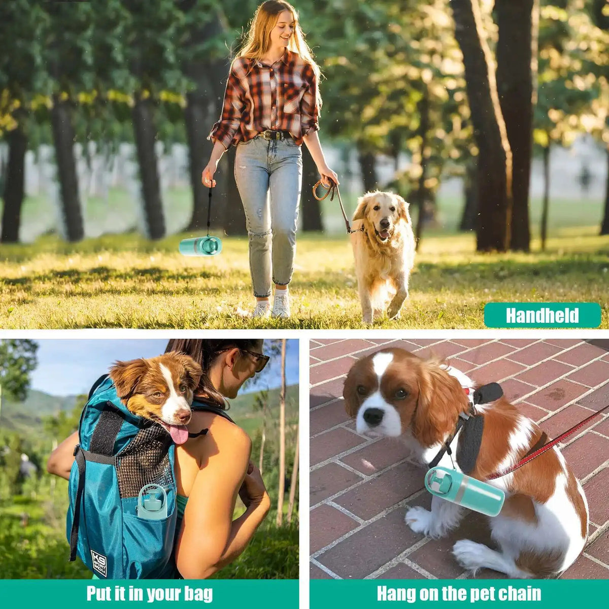 Portable outdoor dog waste collection device – includes a built-in compartment for waste bags.