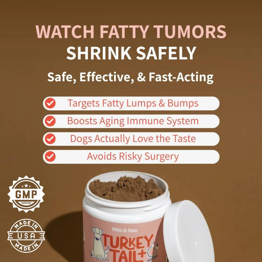Fifth and Fido Turkey Tail-Reishi Mushrooms Dog Food Topper, Bacon Flavor, Probiotic Supplement, Universal for Dogs, Supports Immune & Gut Health, 500Mg per Scoop, Made in USA
