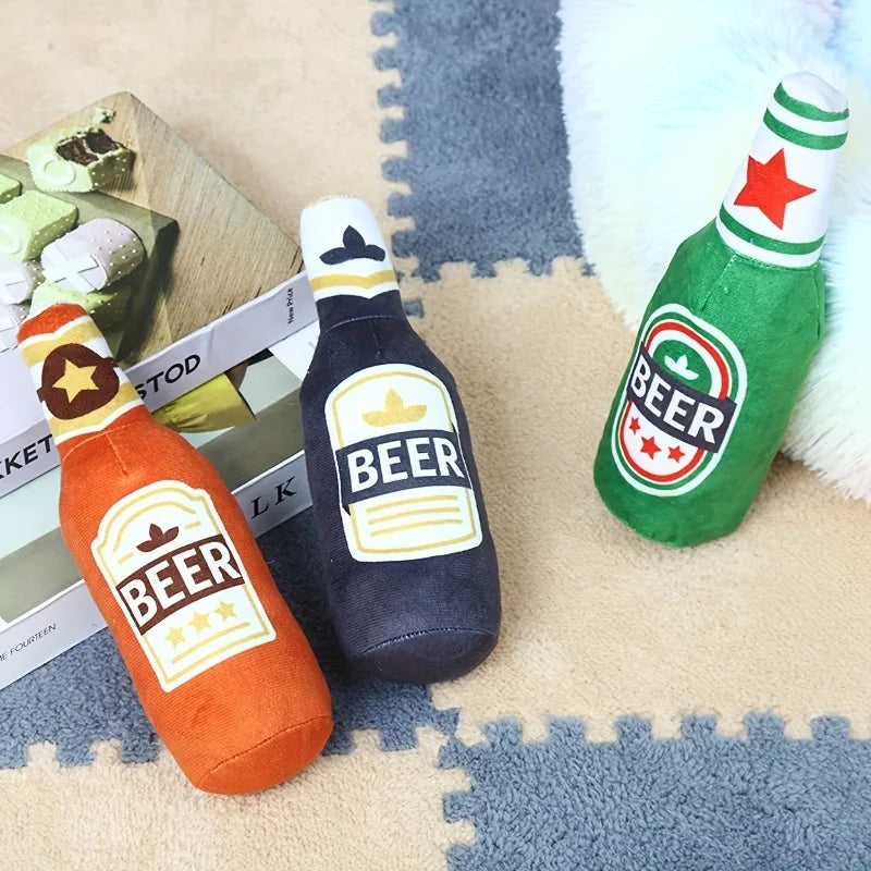 Realistic Beer Bottle Shape, Squeaking Dog Toy. Interactive Play, Bite Resistant and Wear-resistant. Easy To Clean