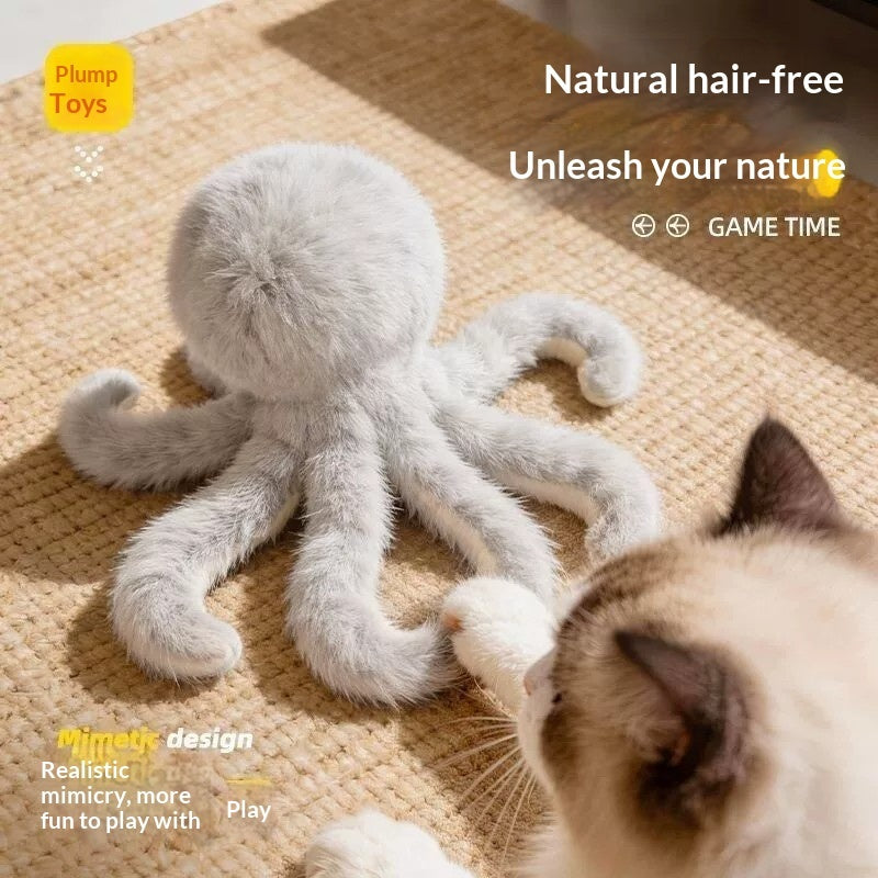 Fluffy white octopus cat toy, about 18 cm long