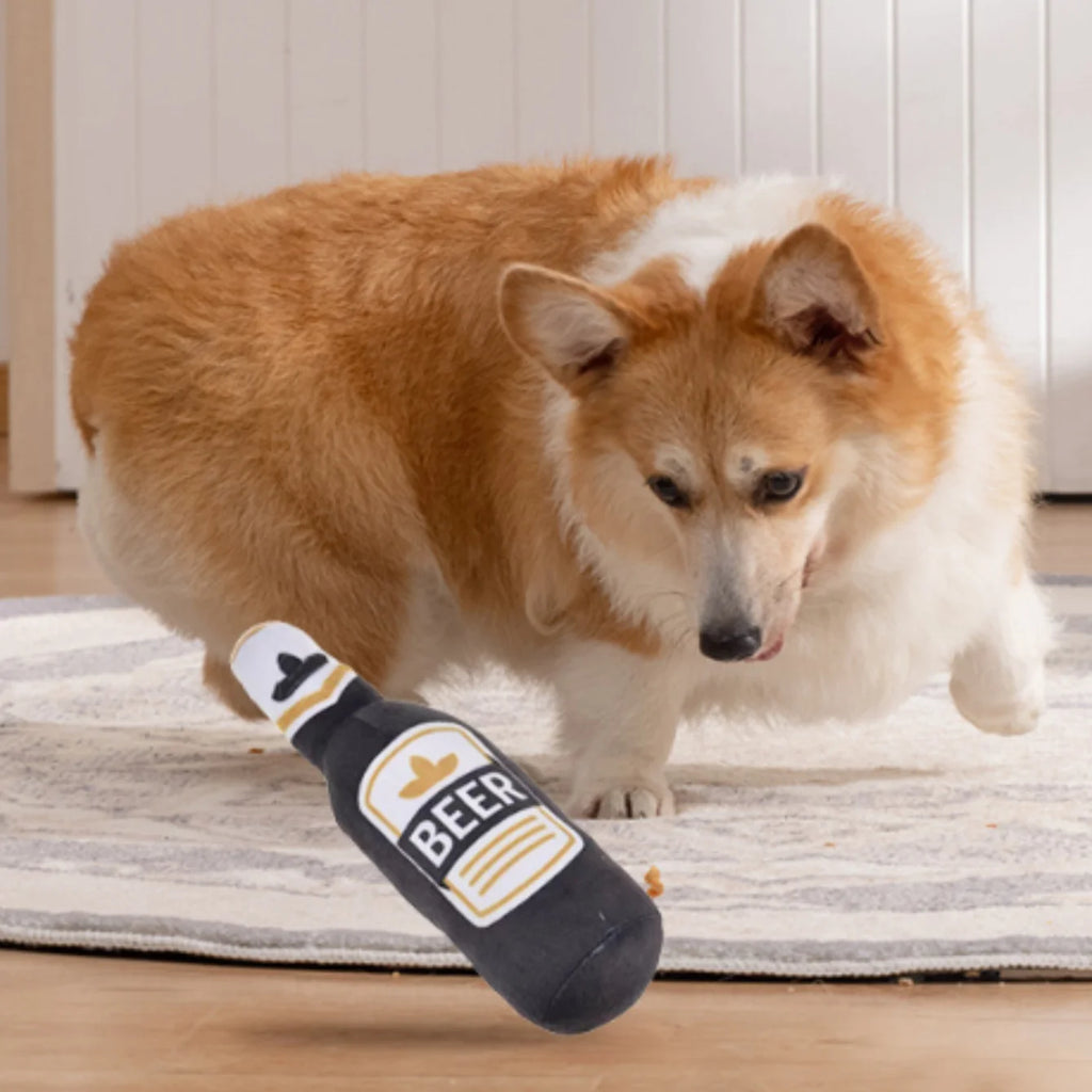Realistic Beer Bottle Shape, Squeaking Dog Toy. Interactive Play, Bite Resistant and Wear-resistant. Easy To Clean