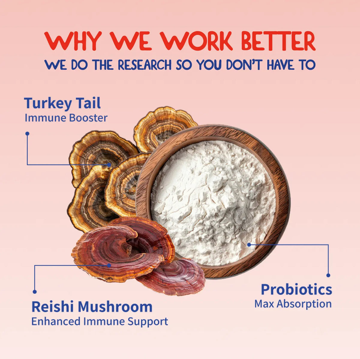 Fifth and Fido Turkey Tail-Reishi Mushrooms Dog Food Topper, Bacon Flavor, Probiotic Supplement, Universal for Dogs, Supports Immune & Gut Health, 500Mg per Scoop, Made in USA