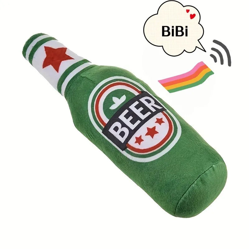 Realistic Beer Bottle Shape, Squeaking Dog Toy. Interactive Play, Bite Resistant and Wear-resistant. Easy To Clean