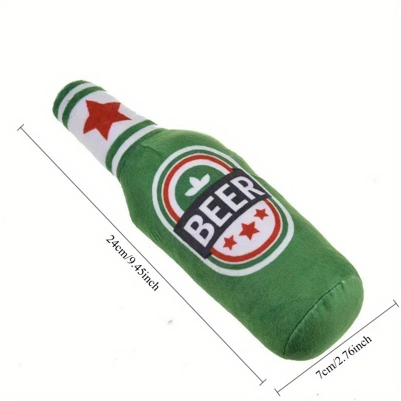 Realistic Beer Bottle Shape, Squeaking Dog Toy. Interactive Play, Bite Resistant and Wear-resistant. Easy To Clean