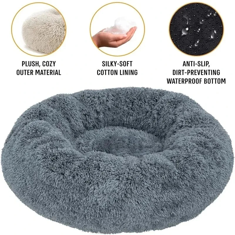 Round Plush Dog Bed Winter Warm Cat Bed Washable Pet Sofa Basket Bed for Small Medium Large Dogs Cats