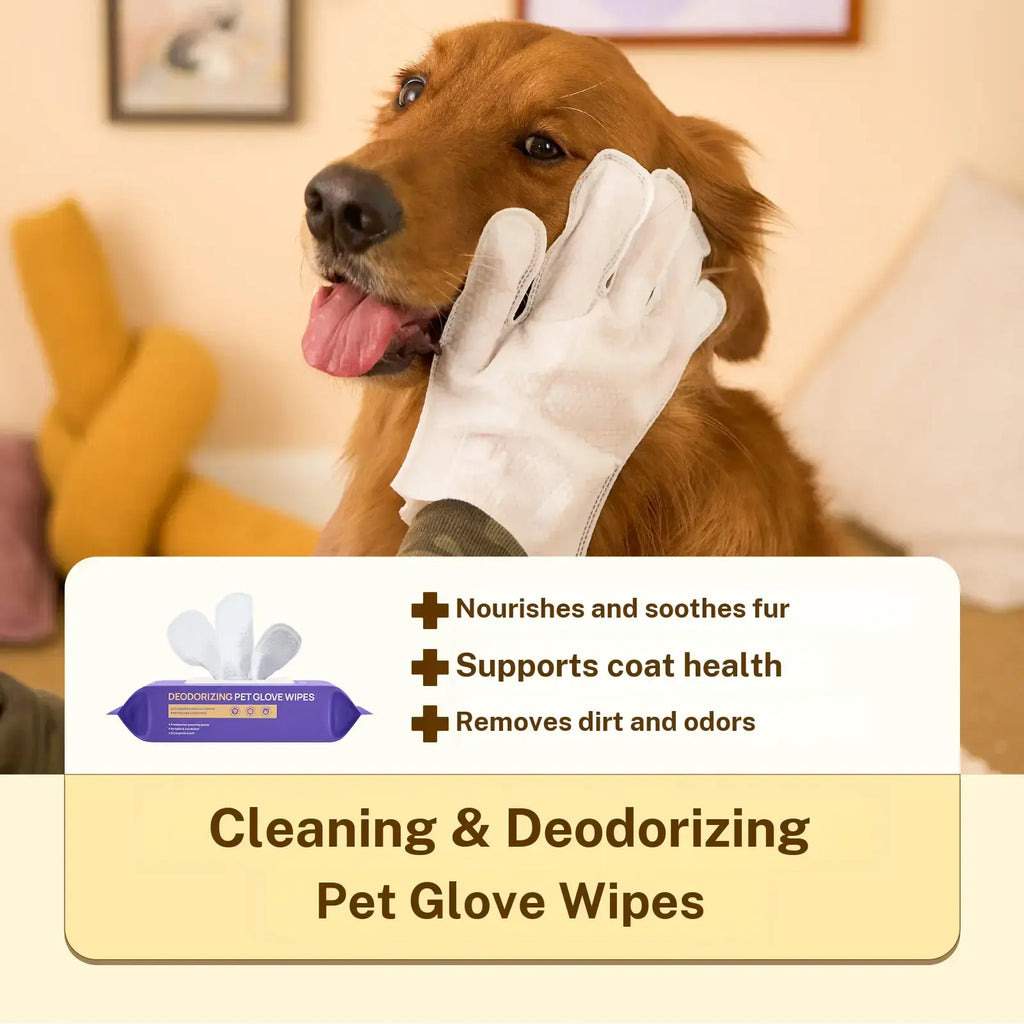 HICC PET 20Pcs Dog Grooming Wipes - No-Rinse Hypoallergenic Glove Wipes with Fermented Oils for Hair Removal, Deodorizing, Skin Hydration, Bath-Free Dog Grooming#Sohochic