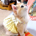 Yellow Floral Wreath Collar Mini Dog Princess Dress Cute Small Cat Skirt Thin Pretty Small Cat Dress Breathable Cat Skirt